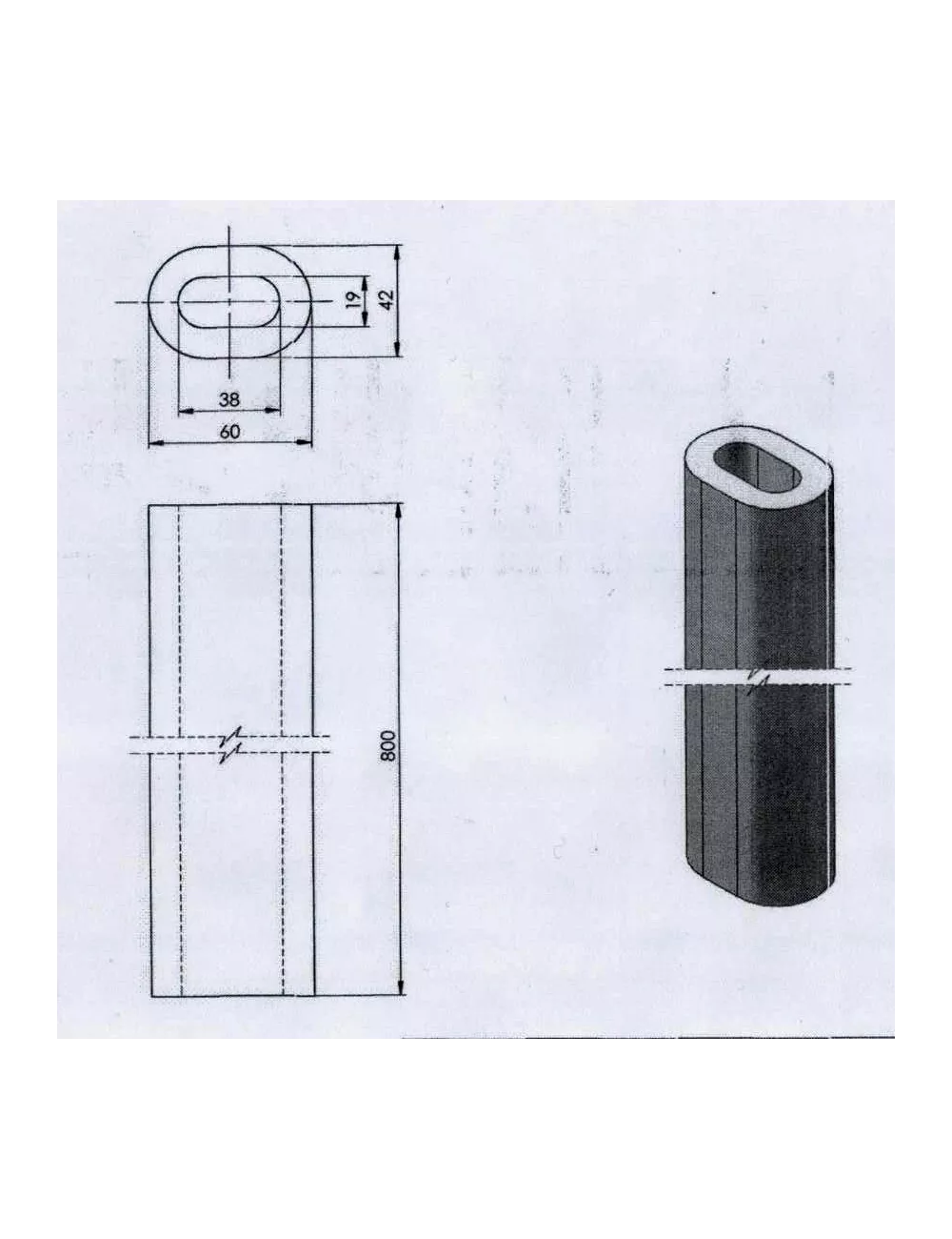 PILIER H 100 mm Diam.60*42 mm OVALE 1350°C
