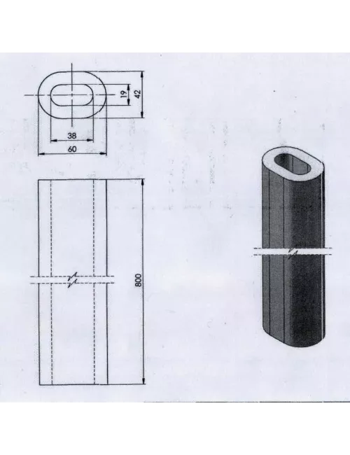 PILIER H 100 mm Diam.60*42 mm OVALE 1350°C